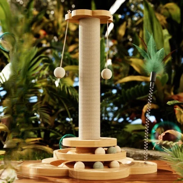 Indoor Cat Scratching Post with Teasing Wand