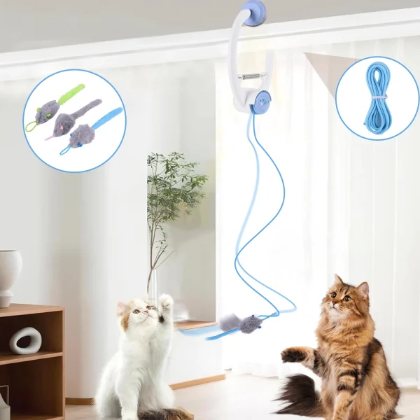 Automatic Retractable Door Hanging with 3 Catnip Mice Teaser Cat Toy